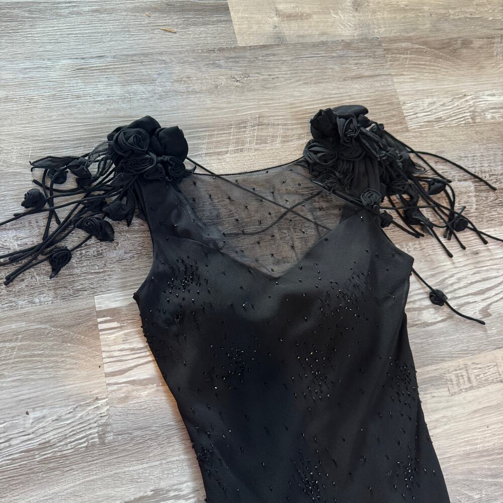 Vintage Sue Wong Y2K Black Silk Beaded Dress Dark Fairy Goth Homecoming Formal 2 - Picture 2 of 13